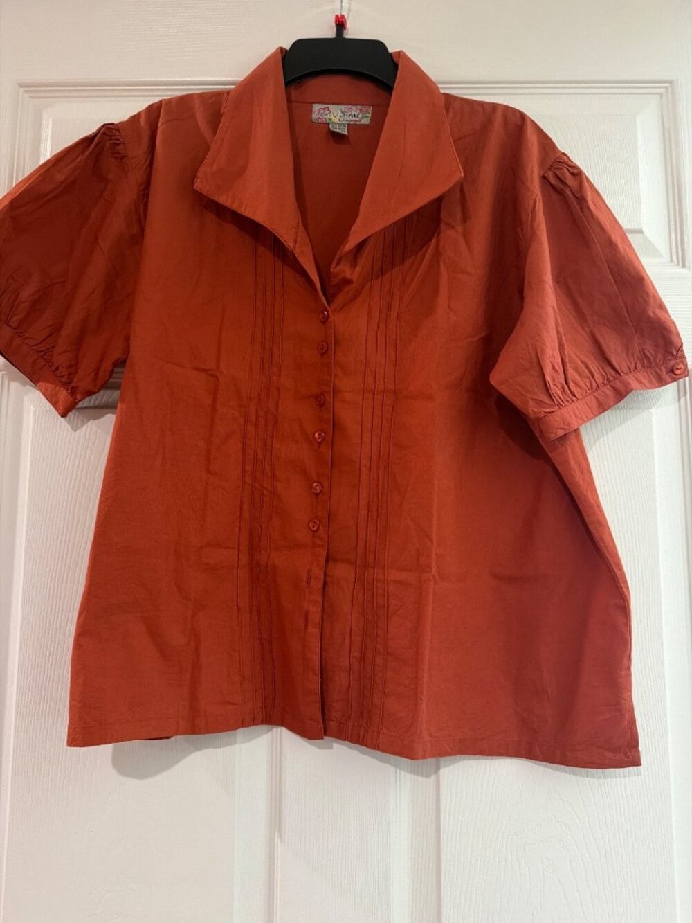 Envy Me Womens 2X Rust Orange Button-Up Short Sleeve Blouse 100% Cotton Made In